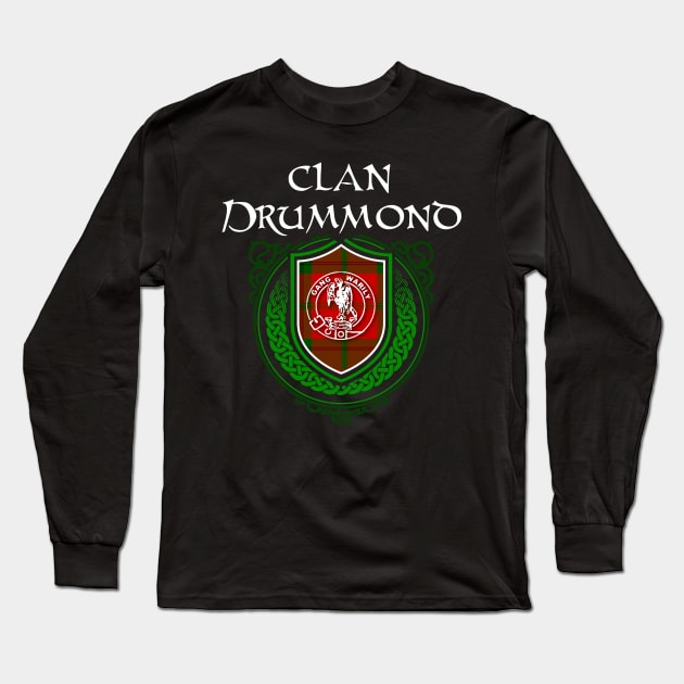 Clan Drummond Surname Scottish Clan Tartan Crest Badge Long Sleeve T-Shirt by Celtic Folk